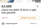 CANON EOS 600D 2 AYLIK KUTULU GARANTİLİ