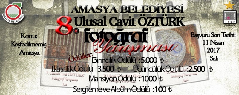 Toplam 17.500 TL Para Ödül'ü Dağıtılacak Fotoğraf Yarışmasının 1.lik Ödülü 5.000 TL. Konusu: 'Keşfedilmemiş Amasya' . Son katılım tarihi:11 Nisan 2017